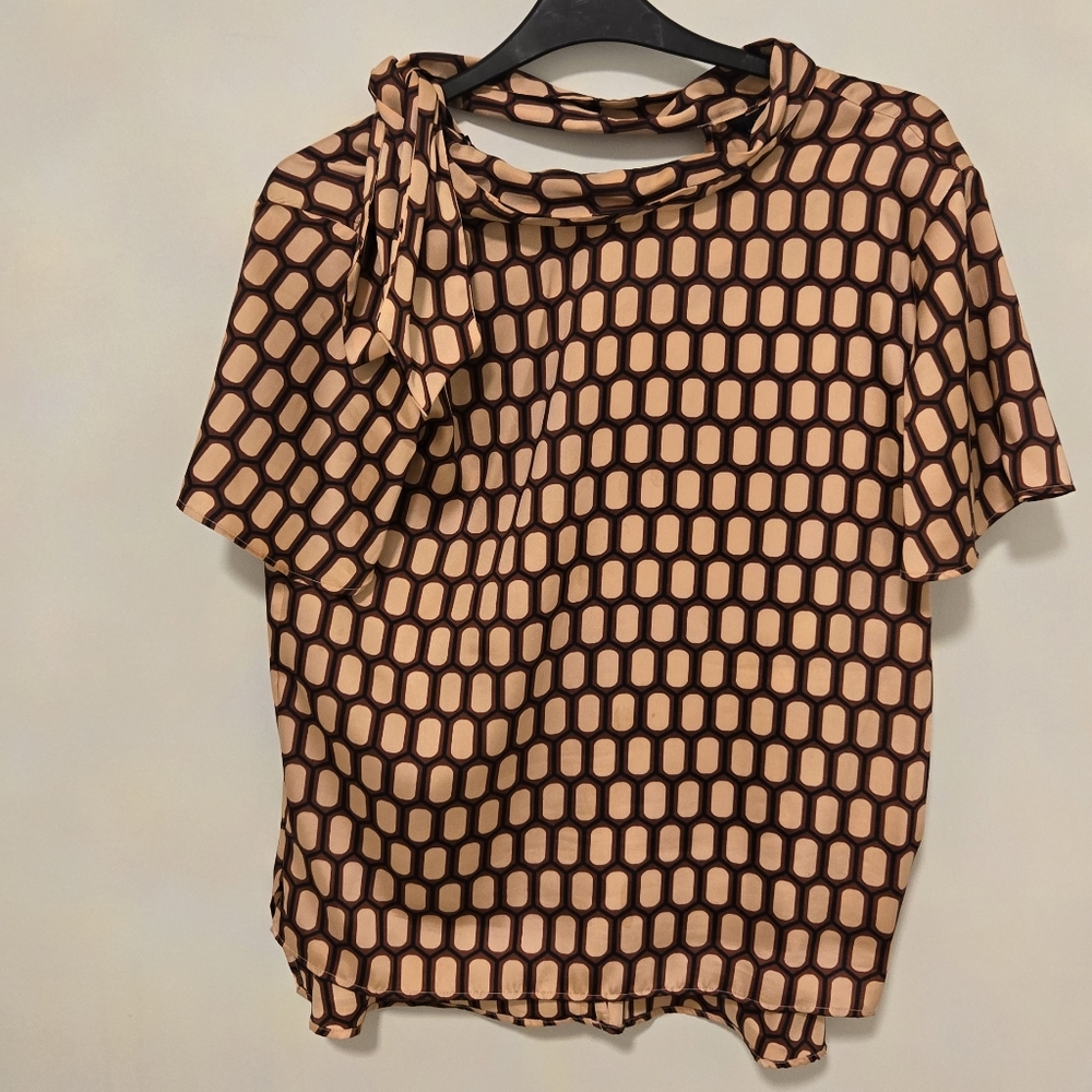Zara Brown and Tan Geometric Blouse